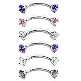 Briana Williams 6pcs Stainless Steel Rook Daith Earrings Belly Lip Ring Eyebrow Studs Cartilage Tragus Cubic Zirconia Barbell Body Piercing 8mm (5/16')