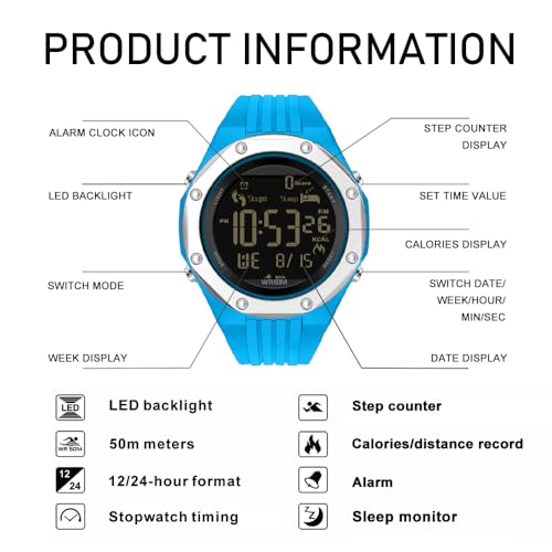 findtime Reloj deportivo para hombre, relojes militares, impermeables, relojes digitales para hombre, reloj táctico, podómetro, contador de calorías, distancia y deportes - Imagen 7