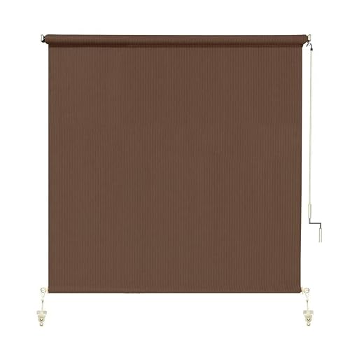 Heng Feng Outdoor Roller Shade Cordless 6'W X 6'H Brown Exterior Patio Shades Roll Up Outdoor Blinds For Porch Gazebo Pergola Backyard Deck #TOP1
