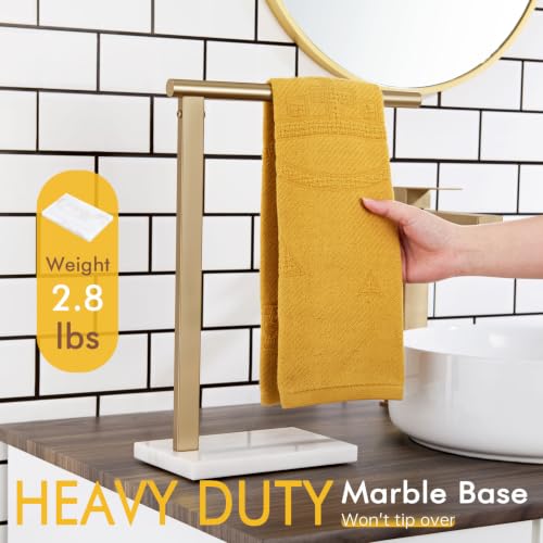 Image of KOKOSIRI Hand Towel Rack Free Stand Towel Holder with Steady Marble Base for Bathroom Vanity Countertop, Champagne Bronze Stainless Steel 15.7'' Height THS0006-CPG