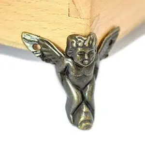 12 Pcs Vintage Bronze Wood Case Metal Legs Decorative Angel Shape Jewelry Box Feet Copper Toolbox Support Foot Antique Retro Gift Chest Corner Protector Medium Size (Length:1-3/4