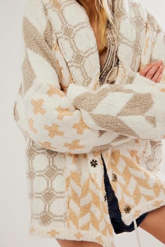 Image of Womens Knit Cardigan Sweater Button Down Oversized Sweaters Y2k Graphic Shawl Collar Fall Cardigans Coats