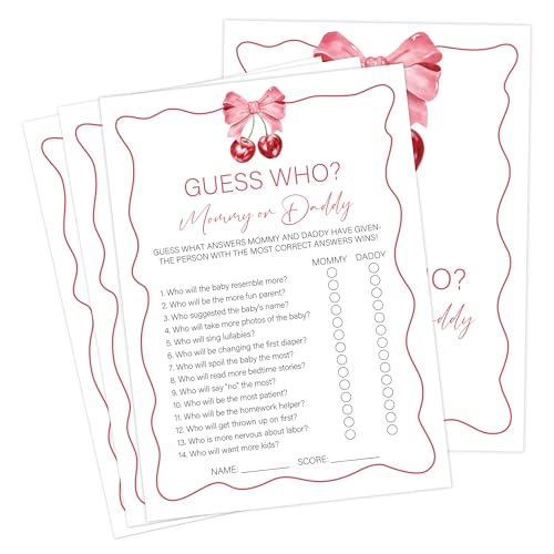Cherry Baby Shower Games, Cherry Guess Who Mommy or Daddy Game for 30 Guests with Game Cards, Gender Reveal, Baby Shower Supplies & Decorations (DV31)