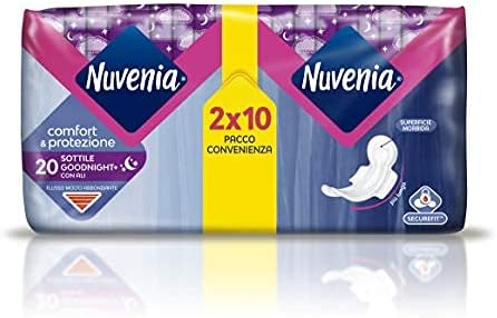 title=Nuvenia- Assorbente Sottile Notte con Ali- Superficie Morbida e Controllo Odori-