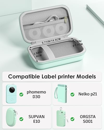 Image of ProCase Label Maker Case Compatible with Nelko P21, Phomemo D30 Label Printer, Compact Portable Bag for SUPVAN E10 /ORGSTA S001 Sticker Printer, Storage for Label Tape&Accessories (Case Only) -Green