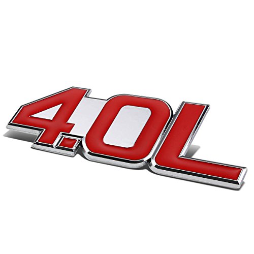 Image of Auto Dynasty Metal Emblem Decal Logo Trim Badge 4.0L (Red Letter, Silver Background)
