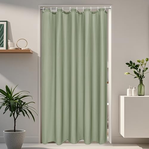 EurCross Duschvorhang 150x200 Wasserdicht Anti-Schimmel Badevorhang für Badezimmer, Schmaler Grün Textil Stoff Waschbar Duschvorhang mit 10 Ringen