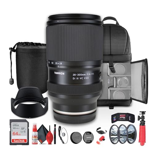 Tamron (�^������) 28-300mm f/4-7.1 Di III VC VXD �y�ʃ����Y (Sony E) �~���[���X�J���� (A074) �p + 64GB �������[�J�[�h + �t�B���^�[�L�b�g + �o�b�N�p�b�N + �����Y�|�[�` + �t���L�V