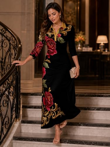 Image of PinkPatty Women's Casual 3 /4 Sleeve Polo V Neck Bodycon Maxi Dress