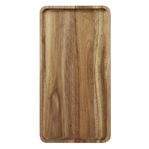 Acacia Wooden Serving Tray - Wooden Charcuterie Board - Rectangle Wood Platter for Serving Food Fruit & Cheese Board 35cmx18cm Wood Dessert Trays (1)