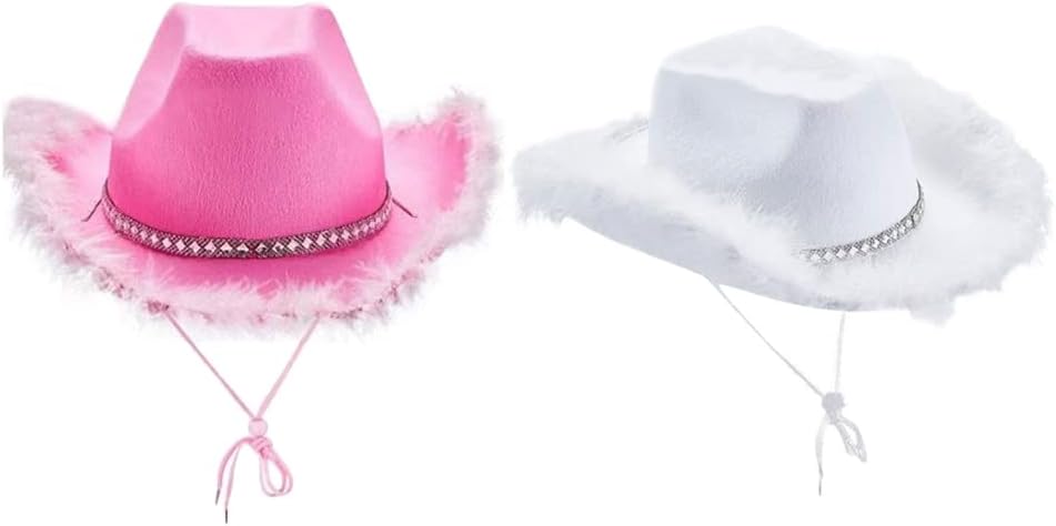 Women Western Styles Cowboy Hat Pink Cowboy Caps with Blinking Tiara Cowgirl Hat