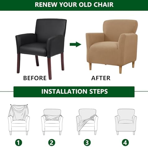CRFATOP Stretch Mid Century Modern Armchair Slipcover 1-Piece Jacquard Accent Chair Covers with Arms Soft Waterproof Chair Slipcovers for Living Room Furniture Protector Office Reception Reading,Khaki