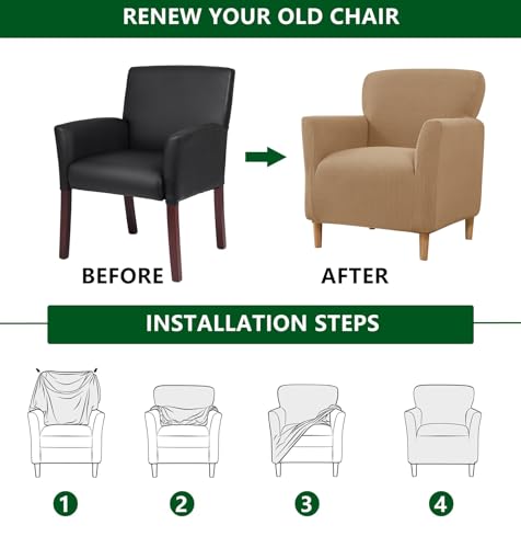 CRFATOP Stretch Mid Century Modern Armchair Slipcover 1-Piece Jacquard Accent Chair Covers with Arms Soft Waterproof Chair Slipcovers for Living Room Furniture Protector Office Reception Reading,Khaki