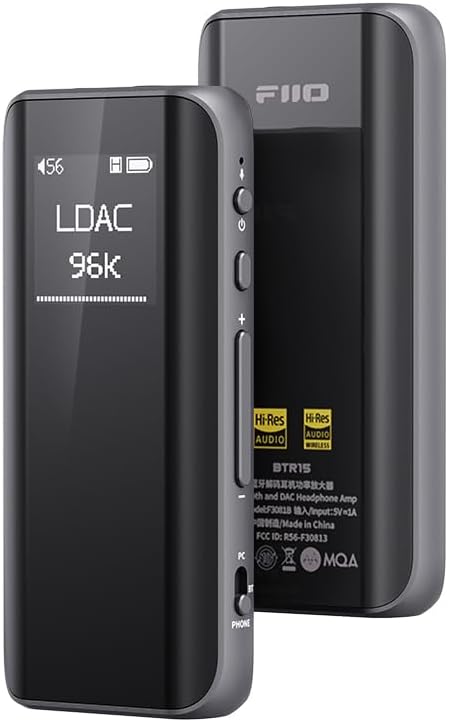 BTR15 Headphone Amps Bluetooth 5.1 Receiver High Resolution 384K/32Bit Native DSD256 USB DAC Supports LDAC/aptX HD/MQA for Smartphones/PC/Car/Home Audio (Titanium)