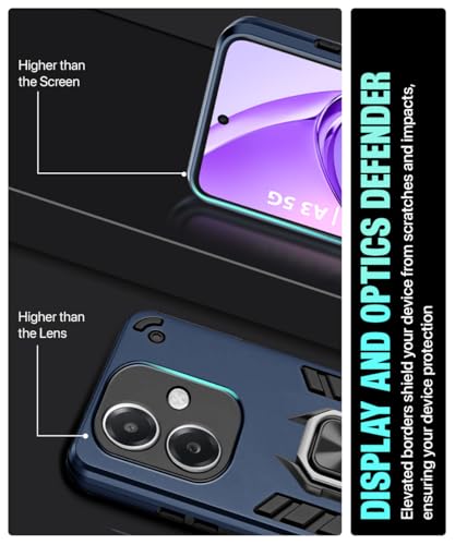 Image of WOW IMAGINE Shock Proof Back Case Mobile Cover for Oppo A3x 5G | A3x 4G | A3 5G | Back Cover Case (Tough Armor | Hybrid PC + TPU | Ring Holder & in-Built Kickstand | Blue)