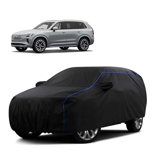 Image of Sulfar 100% Water Resistant Car Body Cover Compatible with Mirror for Volvo XC 90 (Triple Stitched, Full Bottom Elastic, Black Tafetta with Blue Piping)