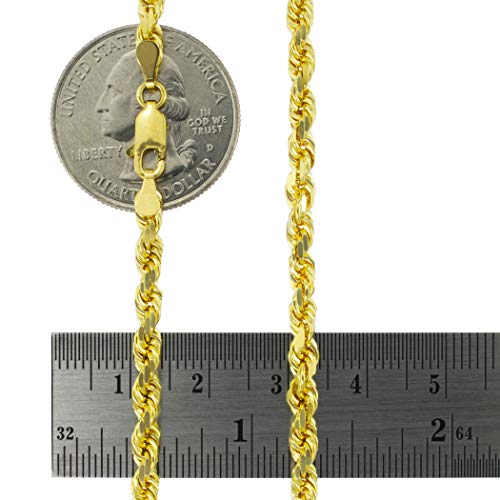 Nuragold 14K Yellow Gold 4Mm Rope Chain Diamond Cut Pendant Necklace, Mens Womens Lobster Clasp 20" 22" 24" 26" 28" 30" - Real Gold Jewelry #TOP2