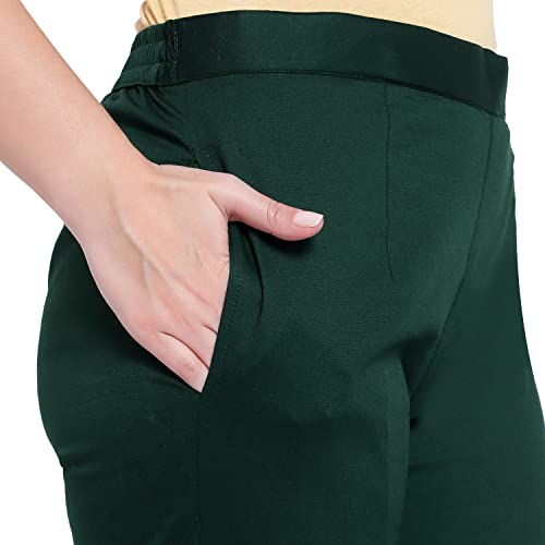Image of BLUE STAR SHARK Stretchable Cotton Lycra Cigarette Pants | Versatile and Stylish Women's Pants | Comfortable Slim Jeggings | Ankle Length Straight Trousers for Office, Formal, Casual Wear