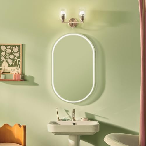Image of Kichler Gioe 2-Light Vanity Light Fixture 14.25 inch Bathroom Light with Clear Fluted Glass in Champagne Bronze for Bathroom Vanity Over Mirror (14.25 inch W x 10.5 inch H), 55225CPZFLU