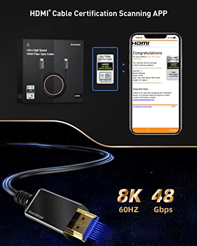 Maxonar 10K 8K HDMI Glasfaserkabel 10M, Zertifiziertes Ultra High Speed ​​HDMI® Kabel,48 Gbit/s,In der Wand CL3 Bewertet,AOC,10K 8K@120Hz,4K@144Hz,Dynamisches HDR,eARC,Dolby HDCP2.2,für PS5/4