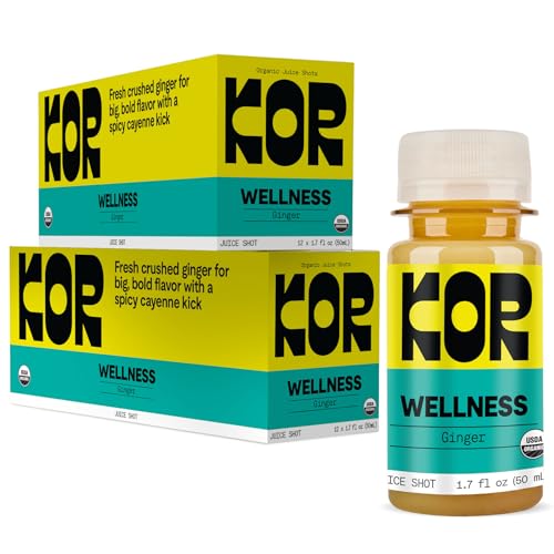 Kor Shot Ginger Shot - 24 Pack x 1.7 Fl Oz - Wellness Shot - Freshly Pressed Ginger and Cayenne Natural Energy Boost Shot - USDA Certified Organic