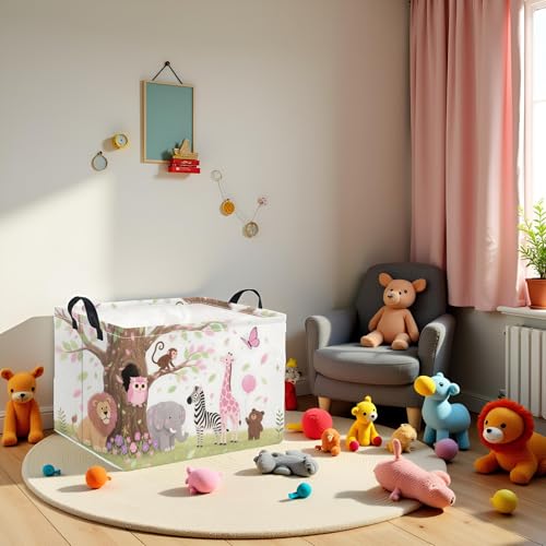 Image of Rectangular Baby Kids Storage Basket for Home Kitchen Girls Cute Storage Bin Organizer Shelf Book Room Decor(Pink Animal)