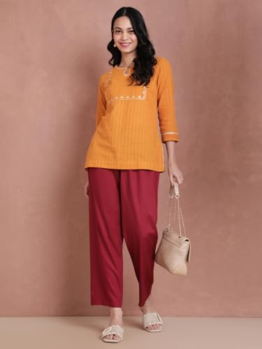 Image of TWIN BIRDS Women Viscose Kurti Pants | Straight Fit Ethnic Daily Trousers