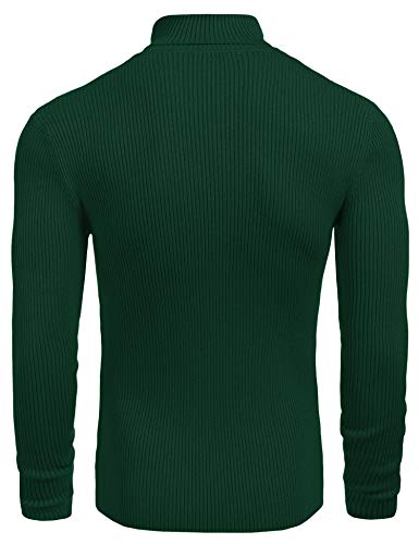 Image of COOFANDY Mens Ribbed Slim Fit Knitted Pullover Casual Turtleneck Sweater | Premium anti-shrink knit turtleneck. Soft, warm & stretchy-perfect for casual, work or outdoor wear in fall /winter.