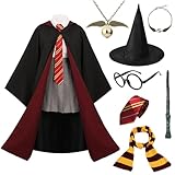 [Formemory] ハロウィン 魔法 コスプレ グリフィンドール コスチューム 仮装 コンプリート 豪華な8点セット 9つサイズ 魔法の杖 ネックレス ブレスレット 魔法の帽子 小道具付き イベント パーティー 舞台 プレゼント 遊園地 男女兼用 (145)
