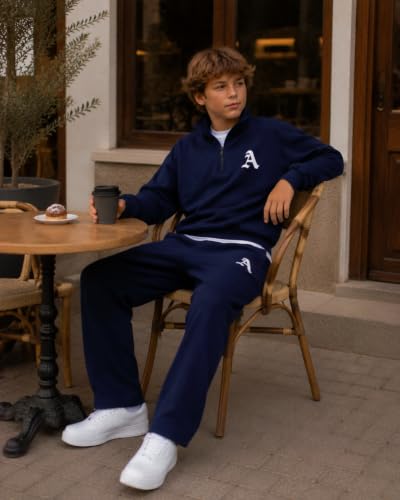 Image of Cakaner Boys Color Block Button Down Shirt and Jogger Pants Button Up Sweatsuits Sets (Size: 5-12T)