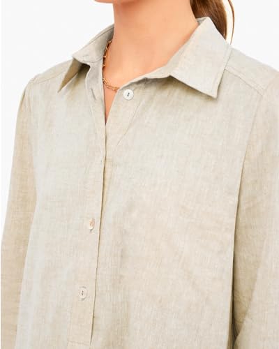 Image of YEXPINE Women's Tunic Mini Shirt Dress Cotton Linen Long Sleeve Button Up Ruffle Hem Loose Casual Summer Pockets Shift Dress