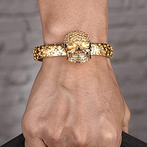 Rowin&Co Skull Open Bangle Bracelets For Men Teen Boys Personalized Birthday Gifts For Boyfriend Father Brother Friends 18K Gold Stainless Steel Engraved Star Of David Cuff Jewelry #TOP1