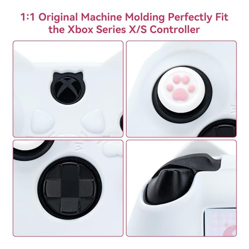 Image of GeekShare Cat Paw Controller Skin Grips Set Anti-Slip Silicone Protective Cover Skin Case Compatible with Xbox Series X Controller with 2 Thumb Grip Caps and 1 Sticker (White)