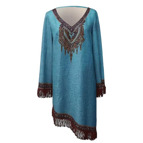 Women's Western Dress Floral Embroidered Fringe Tassel Cowgirl Outfits Irregular Hem Country Mini Flowy Dress4