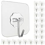 Jiaweixiang 24 Pack Heavy Duty Self Adhesive Hooks - 33lb Max, Transparent, Waterproof, Sticky Wall Hooks for Keys, Bathroom, Shower, Outdoor, Kitchen, Door, Home Improvement, Utility