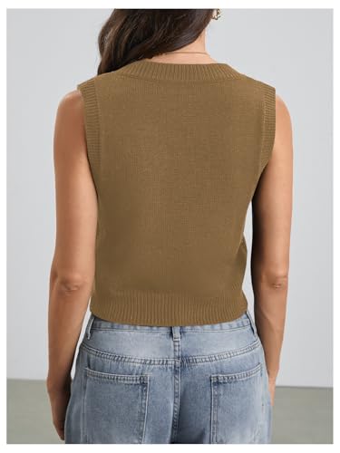 Image of Milumia Women's Cable Knit V Neck Sweater Vest Sleeveless Ribbed Crop Tank Top