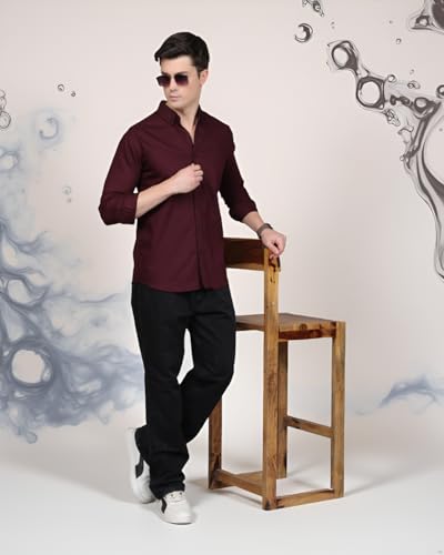 Image of Majestic Man Classic Slim Fit Solid Cotton Casual Shirt with Button-Down Collar