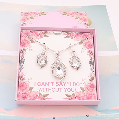 Zhuwe Bridesmaid Jewelry Set For Women Girls, 1-4-6-8 Sets Teardrop Necklace Earring Set For Wedding Party Gift (Rose Gold - 6 Sets) #TOP1