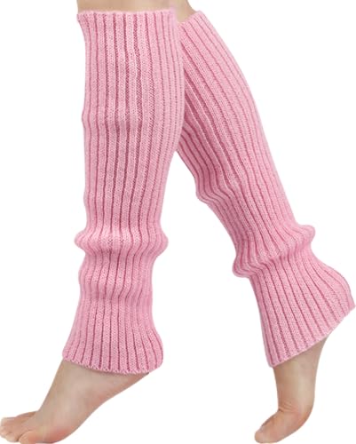 Galsang Leg Warmers for Women 80s Ribbed Knitted Long Socks for Party Sports Ballet Dance Skating Yoga Junior #K317 (Pink One Size)