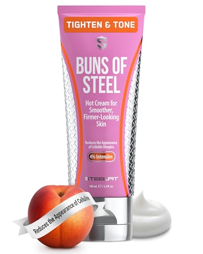 SteelFit Maximum Toning Cellulite Cream, Buns of Steel - Skin Firming & Tightening Body Lotion with Caffeine for Stretch Marks - Anti-Cellulite Remover Treatment for Booty, Thighs, Legs & Glutes