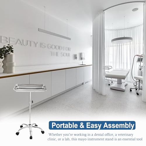 Mayo Instrument Stand, Mobile Rolltisch für Zahnmedizin, Veterinärmedizin, Haustierkliniken Zubehör - Verstellbare Höhe 35 \-51\ Doppelposten Dienstwagen mit Lift-Out-Tray (C)