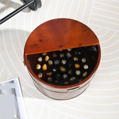 Masajeador de pies con piedras y tapa de madera