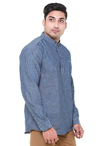 Image of Men's Linen Chinese Collar Full Sleeve Plus Size Short Kurta