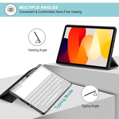 Image of CEDO Tri-Fold for Redmi Pad SE (11 in) Smart Case Flip Cover with Multi Viewing Angles Stand | Leather Finish | Heat Dissipation | TPU Backcover (Black)