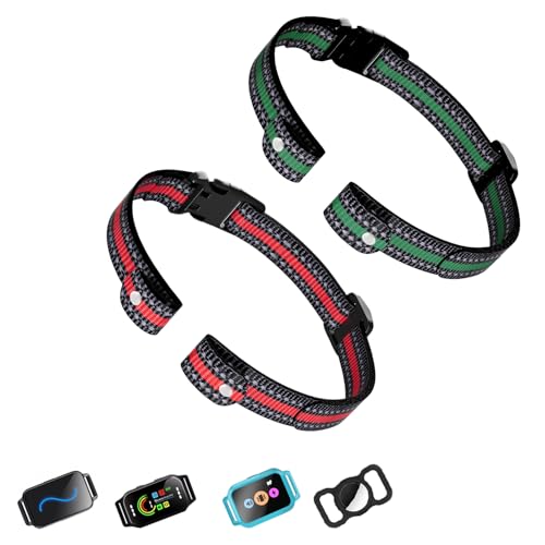 aikko 2 Pack Universal Reflective Dog Training Collar Replacement Strap – Adjustable Band for Shock & Bark Control E-Collars, Soft Breathable Nylon for All Breeds (Green & Red)
