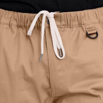 WORK IDEA Korte broek voor heren, zomer, cargoshorts met elastische tailleband en handige zakken, werkbroek voor outdoor, vrije tijd, dagelijks gebruik, Kaki, XL