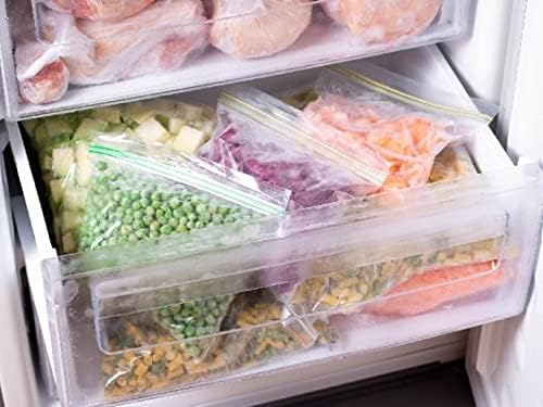 Freezer drawers filled with bags of frozen vegetables