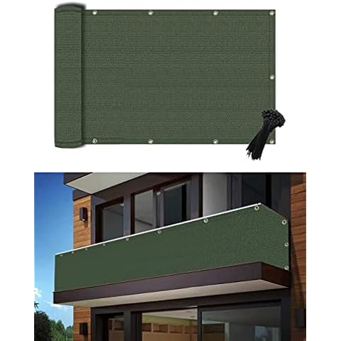 POYEE 3'×19' Green Balcony Privacy Screen Fence Cover UV Protection Weather Resistant Waterproof Shade Cloth for Outdoor Patio Apartment Backyard Porch Deck Railing with Zip Ties Cover