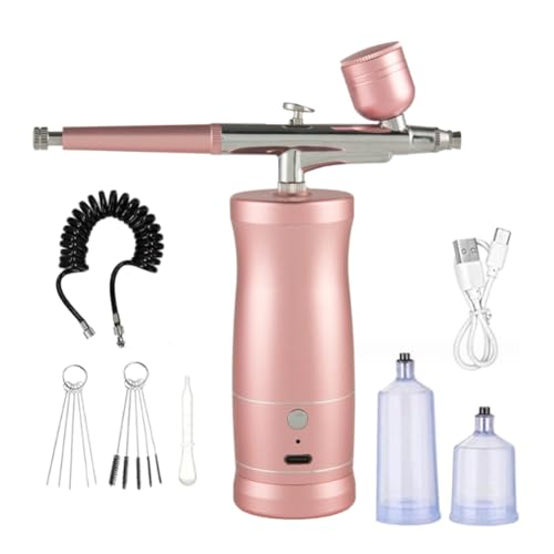 Compresseur d'aérographe avec kit rechargeable portable pour barbier, maquillage et gâteau rose