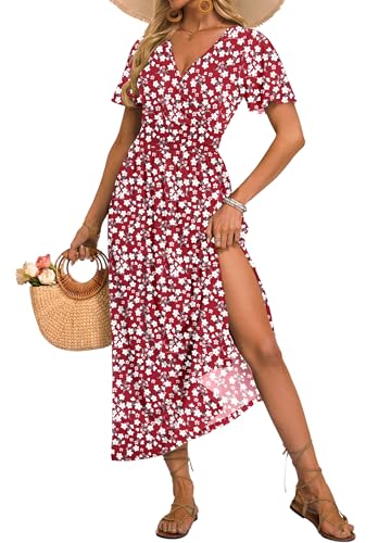 AUSELILY Floral V Neck Maxi Dress